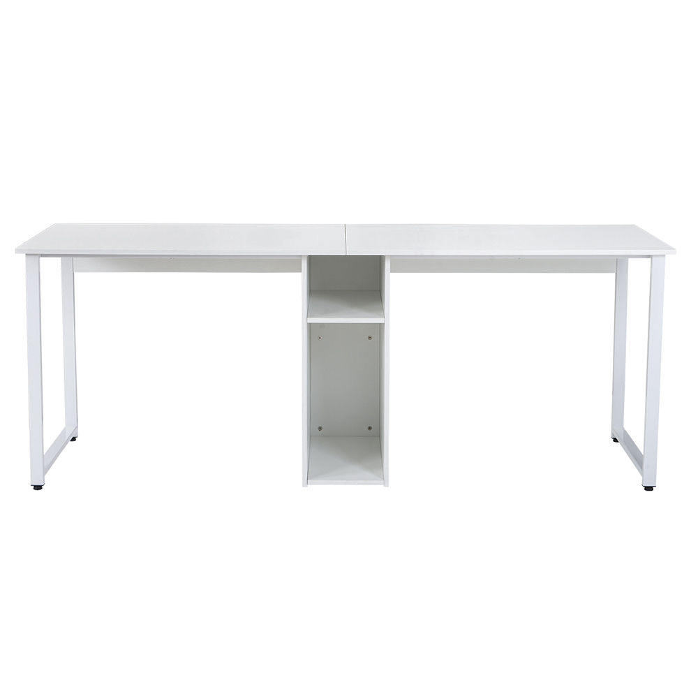 Home Office Dual Person Computer Desk with Two-layer Shelf and Wire Management Grommet - White