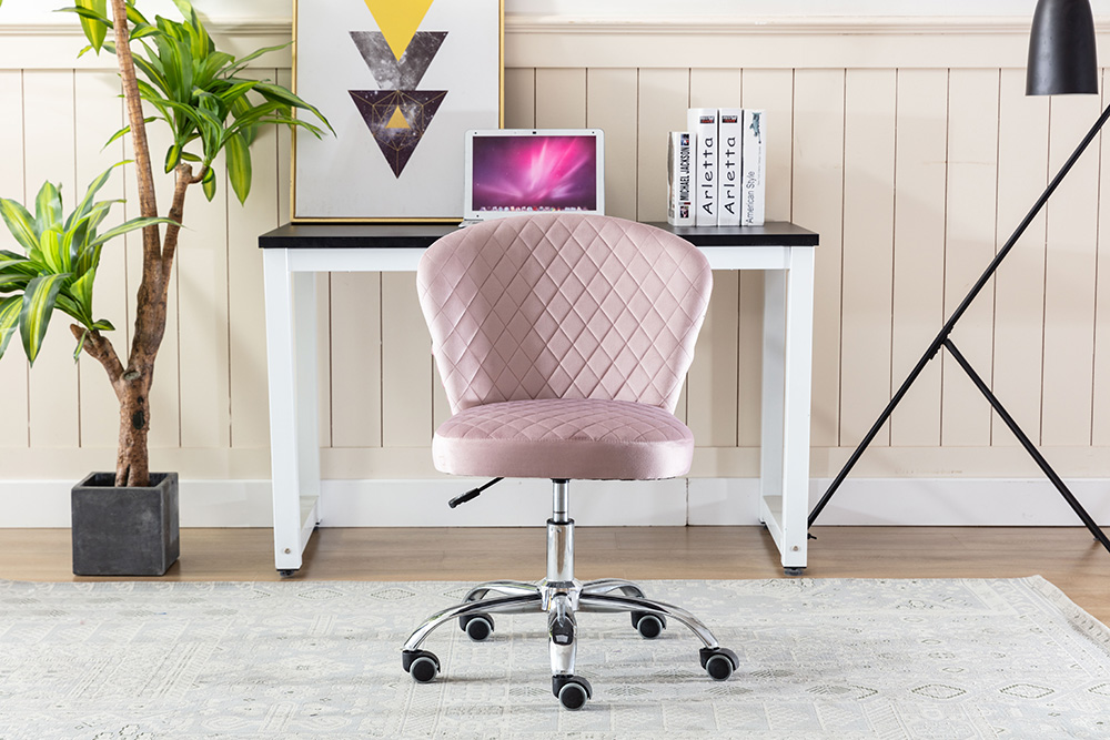 Home Office Velvet Swivel Chair Height Adjustable with Curved Backrest and Casters for Living Room, Bedroom, Office - Pink