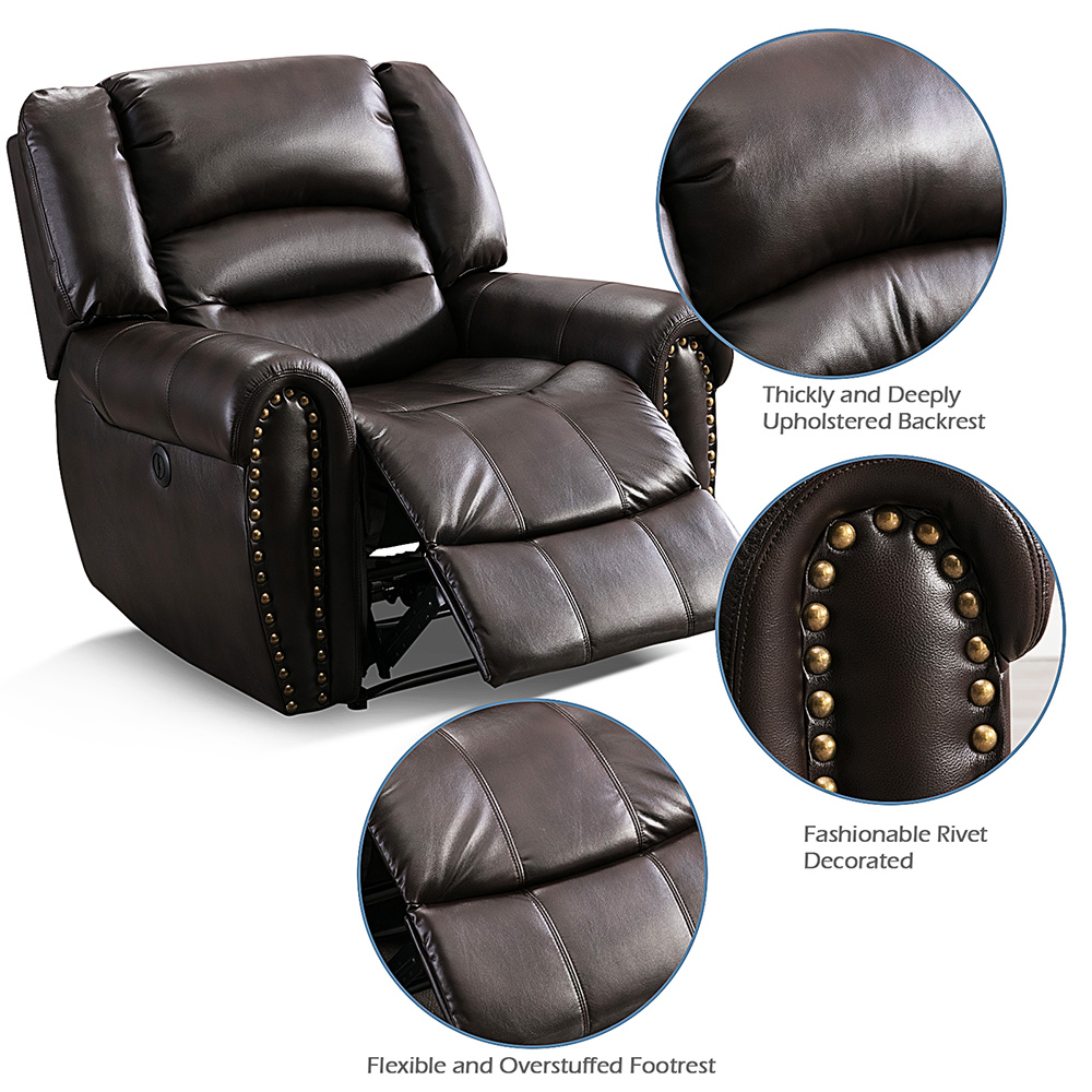 1-seat PU Leather Electric Recliner with USB Port Brown