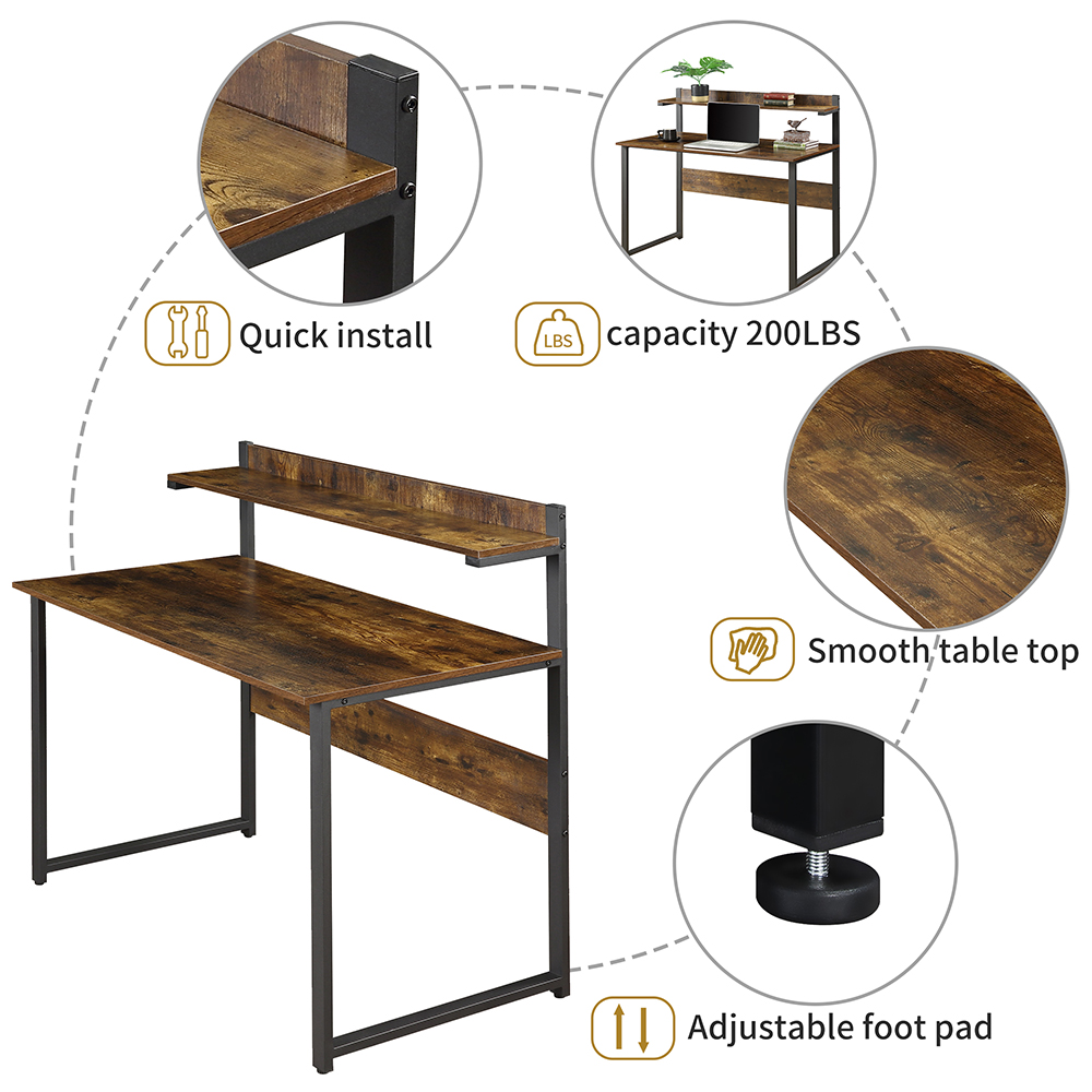 Home Office Multifunctional Computer Desk with Shelf - Tiger