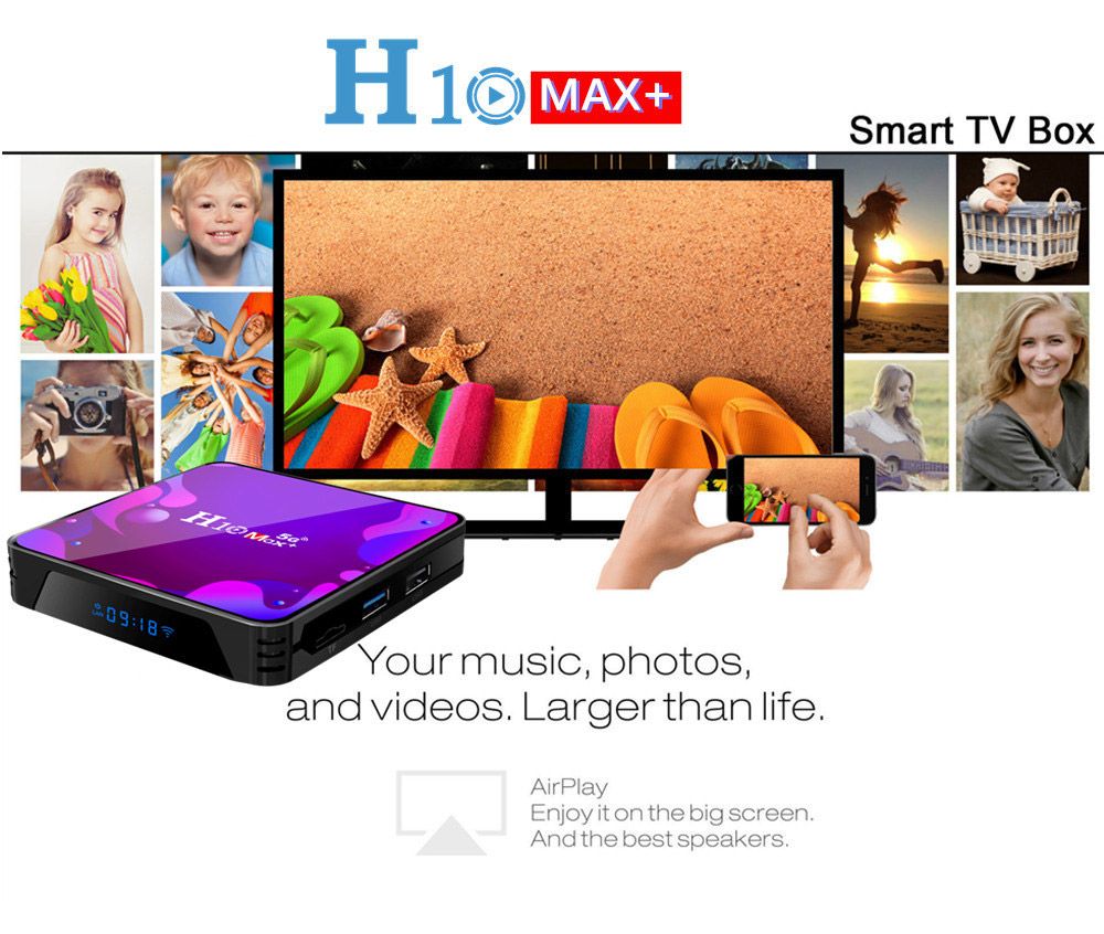 H10 MAX Android 10.0 Allwinner H616 6K TV Box 2GB/16GB Airplay USB2.0*3 WiFi LAN Google Play Youtube Netflix Facebook - Black
