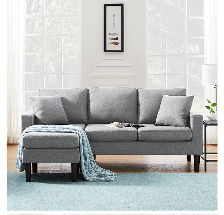 4-seats Dual-sided Combination Upholstered Sofa, Solid Rubber Wood Legs, with 2 Pillows, for Living Room, Bedroom, Office, Hotel, Bar - Dark Grey