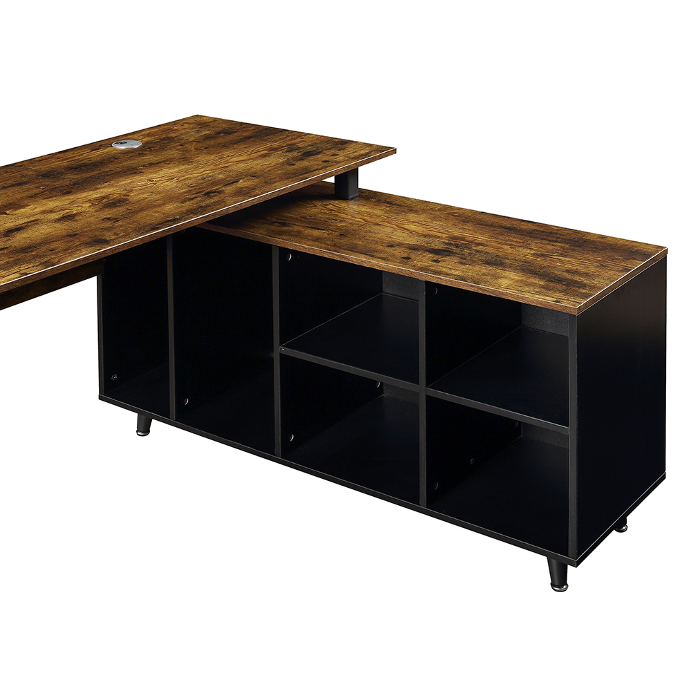 Home Office L-Shaped Computer Desk with Storage Shelves & Wire Management Grommet - Brown