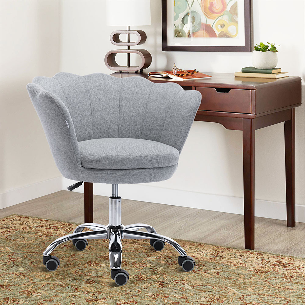 COOLMORE Linen Rotating Shell Chair Height Adjustable with Curved Backrest and Casters for Living Room, Bedroom - Light Grey