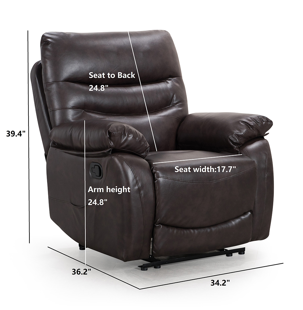 Faux Leather Vibration Massage Recliner with Heating Function and Remote Control for Home Theater, Office, Living Room - Brown