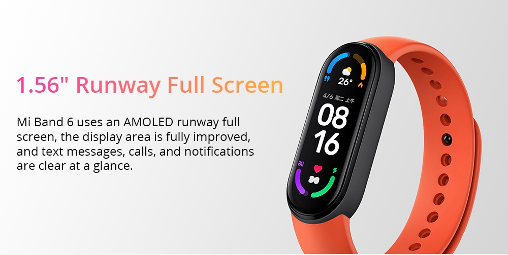 Xiaomi Mi Band 6 Smart Bracelet Heart Rate Oximetry Monitor 1.56 inch Screen Bluetooth 5.0 50 Meters Water Resistance 30 Sports Modes CN Version + Yellow Replacement Strap