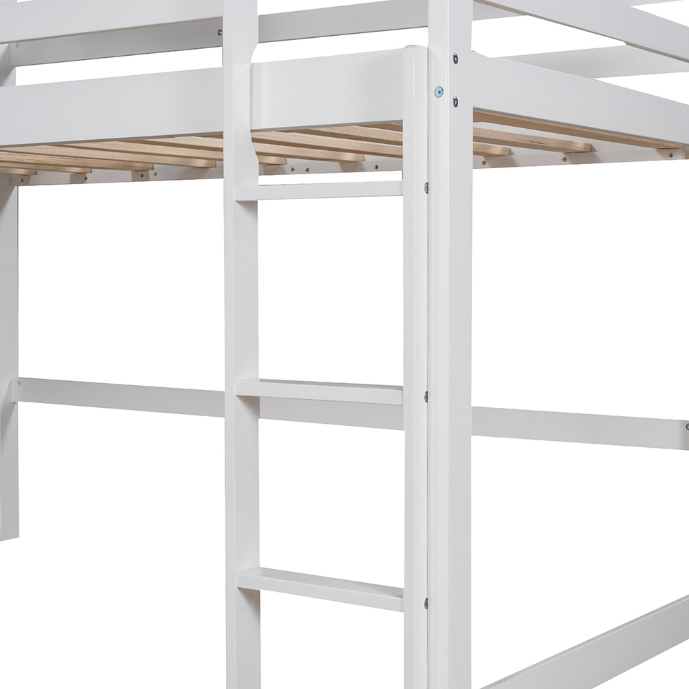 Twin Size Wooden Loft Bed Frame With Roof And Wooden Slats Support, Space-saving Design, No Need For Spring Box - Gray + White 12 Twin Size Wooden Loft Bed Frame with Roof and Wooden Slats Support, Space-saving Design, No Need for Spring Box - Gray + White
