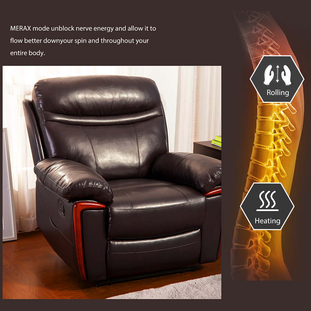 Faux Leather Vibration Massage  Recliner with Heating Function and Remote Control for Home Theater, Office, Living Room - Brown