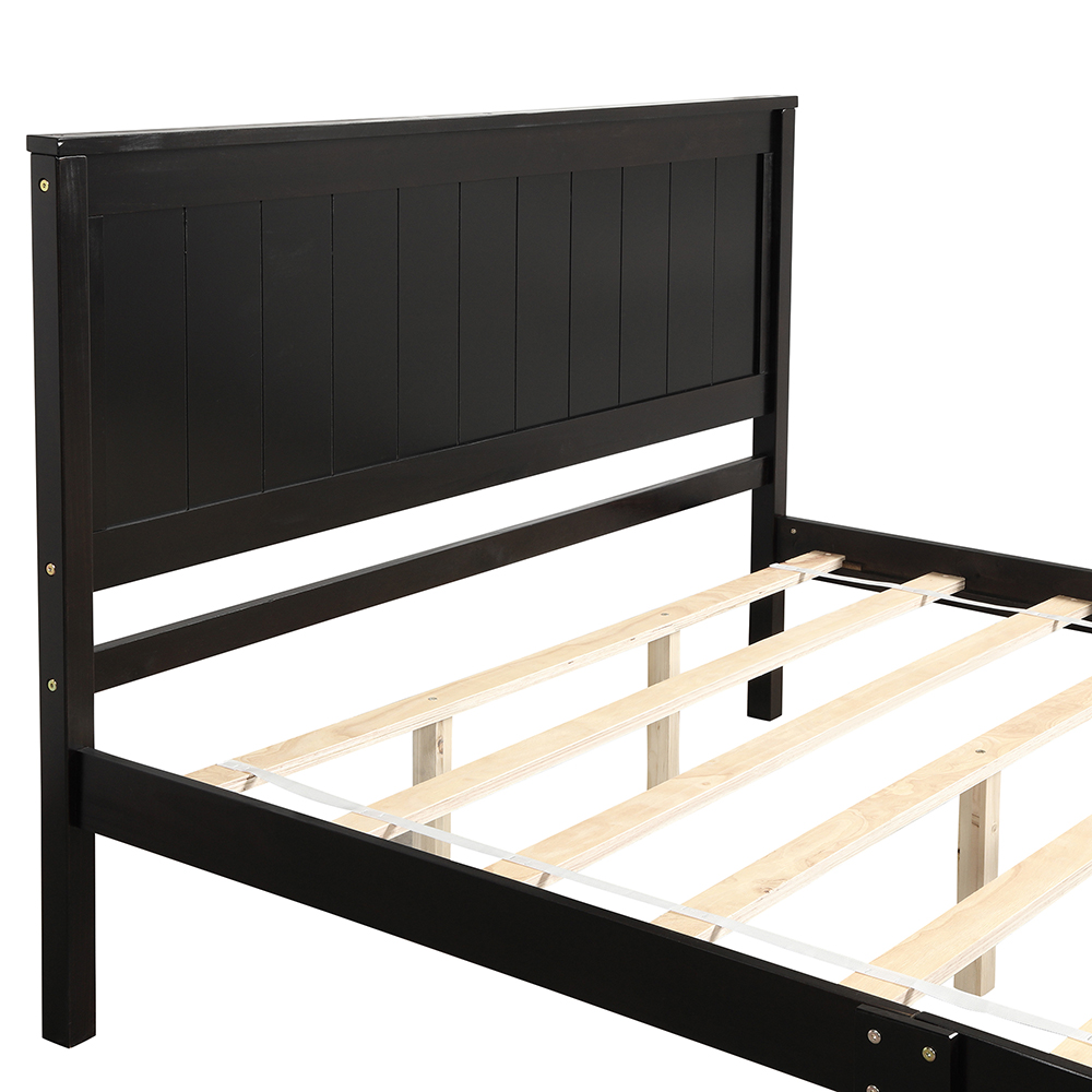 Queen Size Wooden Platform Bed Frame with Headboard Espresso