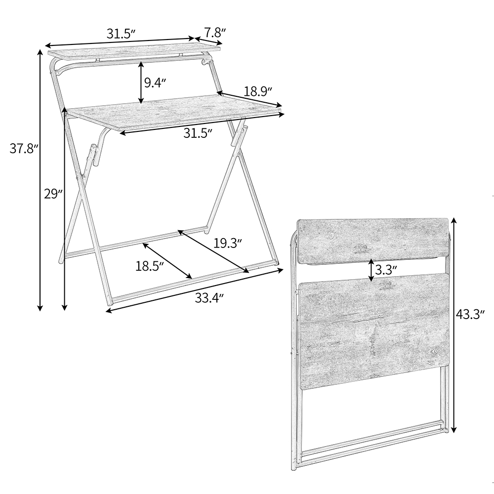 Home Office MDF Folding Computer Desk with Shelf and X-shaped Metal Legs - Black