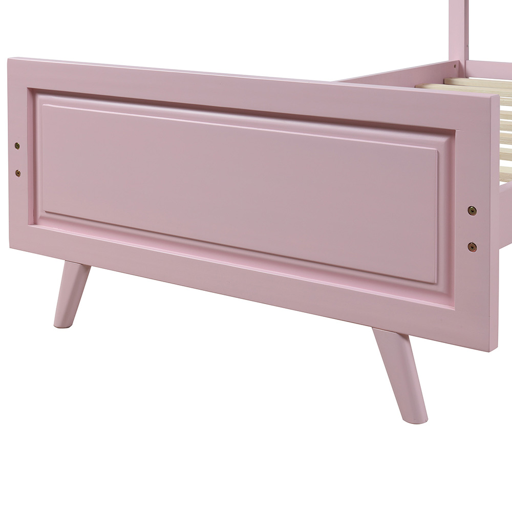 Twin-Size Wooden Platform Bed Frame with Headboard and Wooden Slats Support - Pink