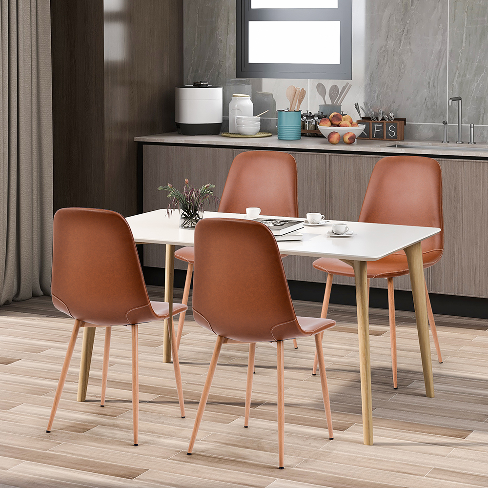 PU Leather Dining Chair Set of 4, with Backrest and Metal Feet, for Kitchen, Living Room, Bedroom, Office, Cafe - Dark Yellow