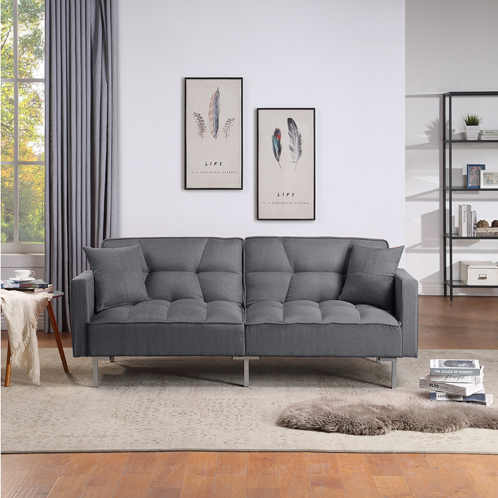 Orisfur 78" Linen Sofa Bed with Metal Legs and Wooden Frame, for Living Room, Bedroom, Office, Apartment - Gray