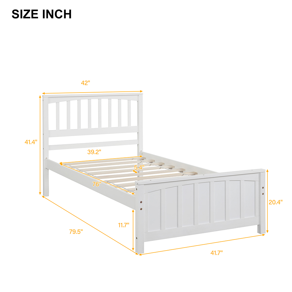 Twin Size Wooden Platform Bed Frame with Headboard White | United States