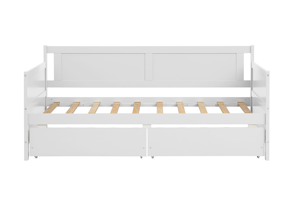 Twin Size Wooden Daybed Frame with 2 Storage Drawers and Wooden Slats Support, No Need for Spring Box, for Living Room, Bedroom, Office, Apartment - White