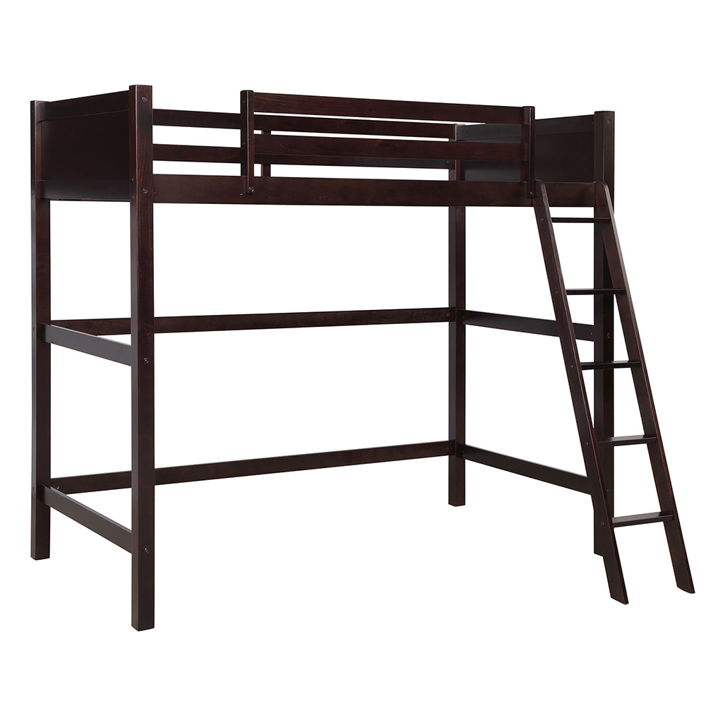 Twin-Size Wooden Loft Bed Frame with Ladder and Wooden Slats Support, Space-saving Design - Espresso
