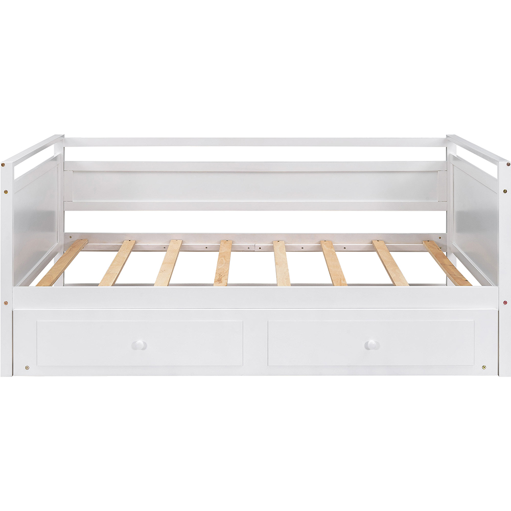 Twin-Size Wooden Daybed  Frame with Trundle Bed and Wooden Slat Support, No Need for Box Spring - White