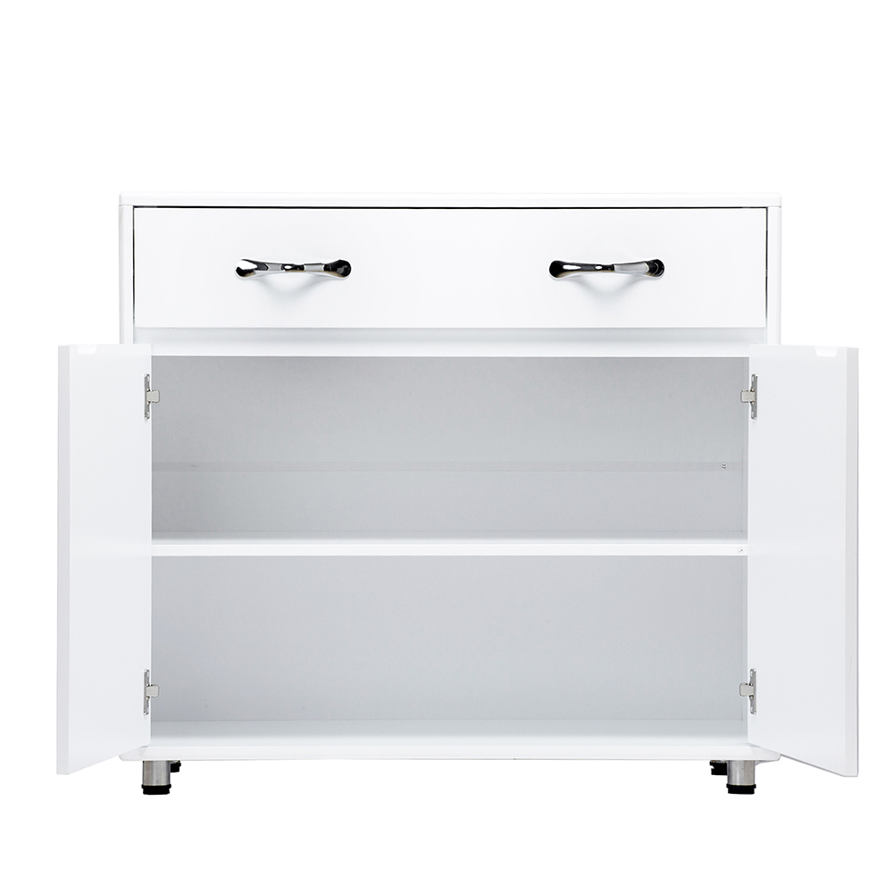 MDF Waterproof Storage Cabinet Height Adjustable with 1 Drawers and 3 Doors, for Home, Office, Dining Room, Bedroom - White