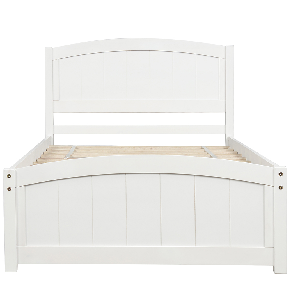 Twin-Size Wooden Platform Bed Frame with Headboard, Footboard, and Wooden Slats Support - White