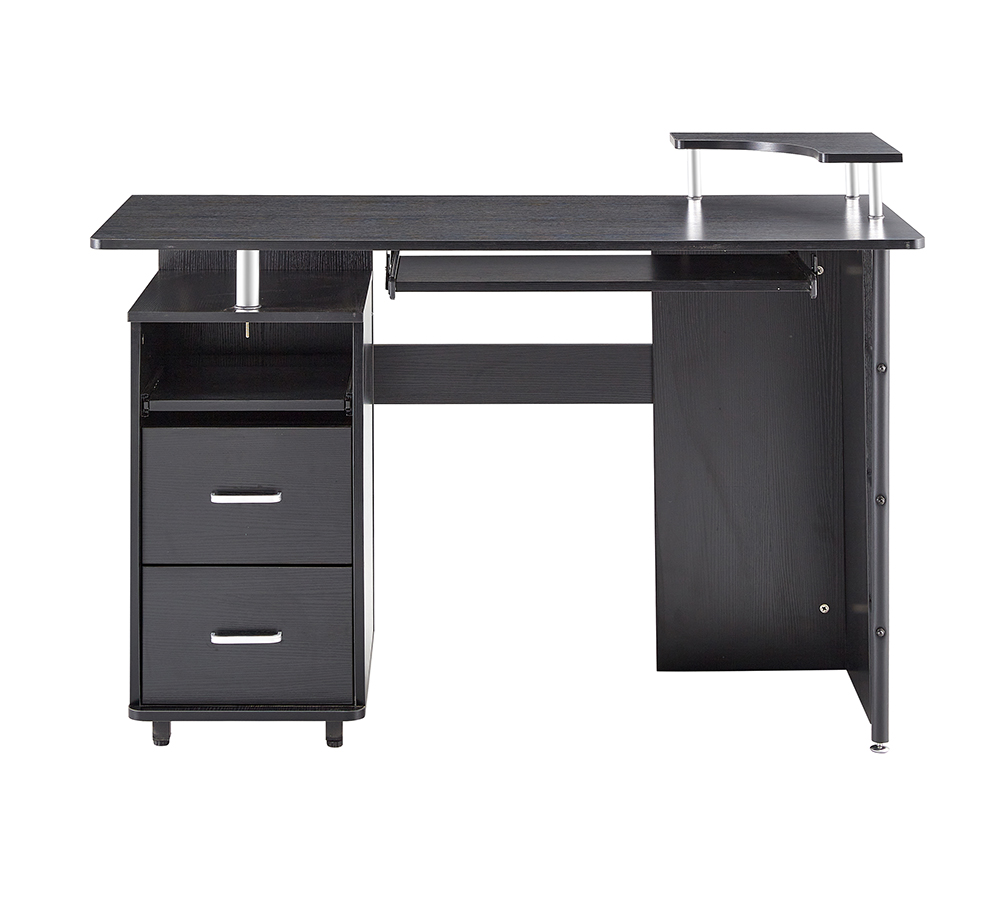 Home Office D&N Solid Wood Computer Desk with 2 Storage Drawers and CPU Tray - Black