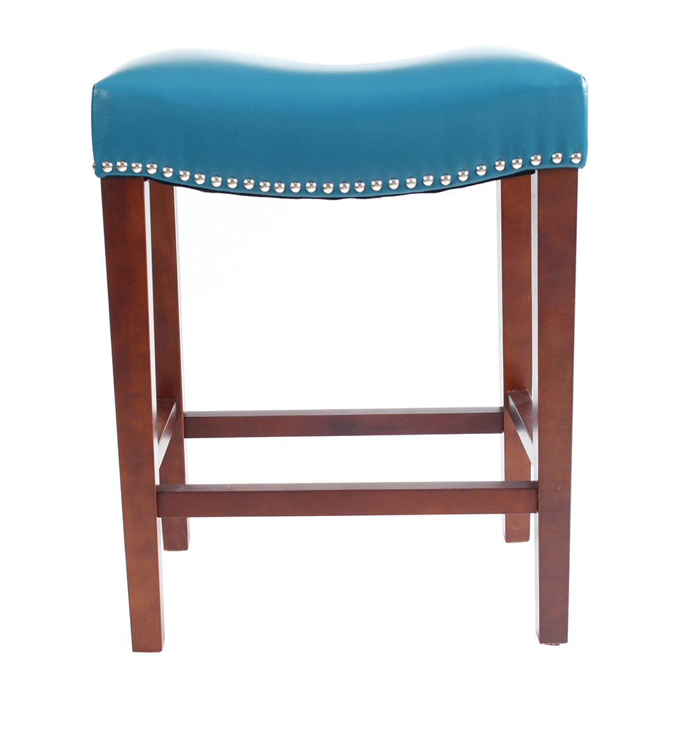 Leather Barstool Set of 2, with Wooden Legs, for Kitchen, Restaurant, Bar, Apartment, Cafe - Blue