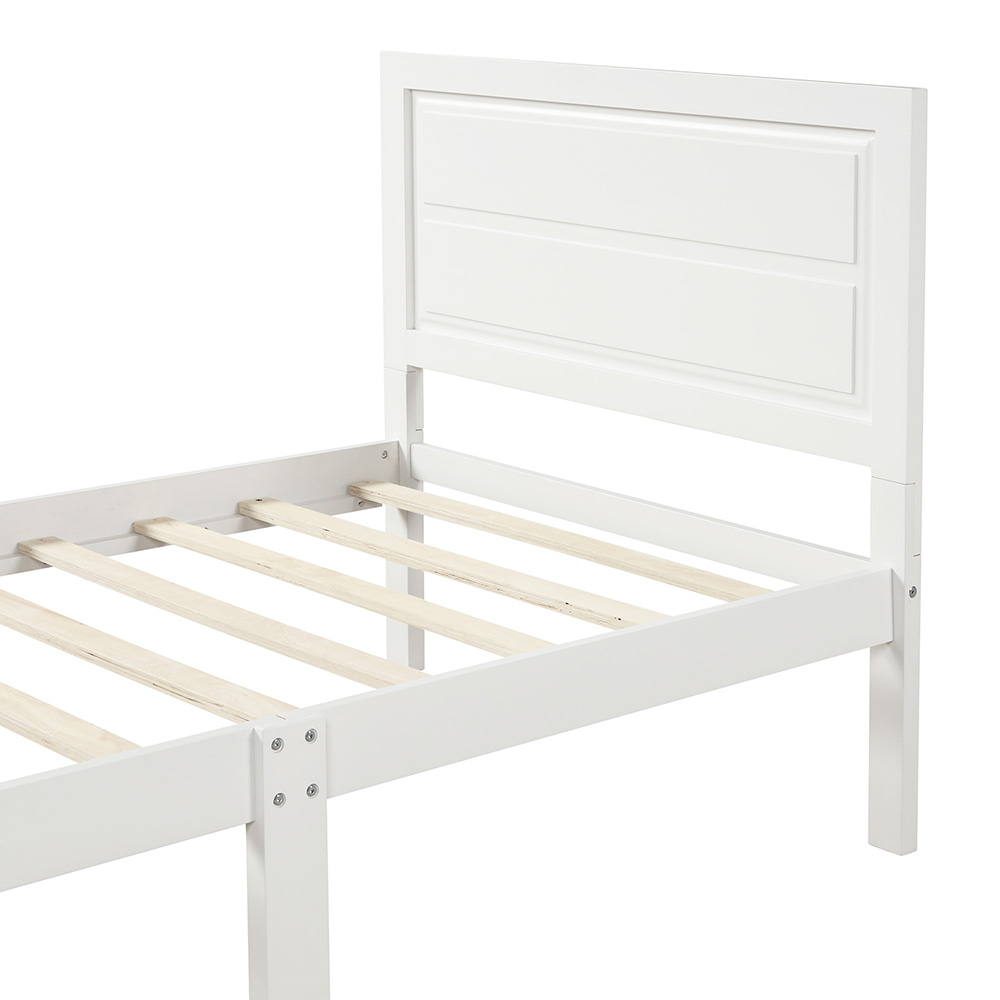 Twin-Size Wooden Platform Bed Frame with Headboard and Wooden Slats Support - White