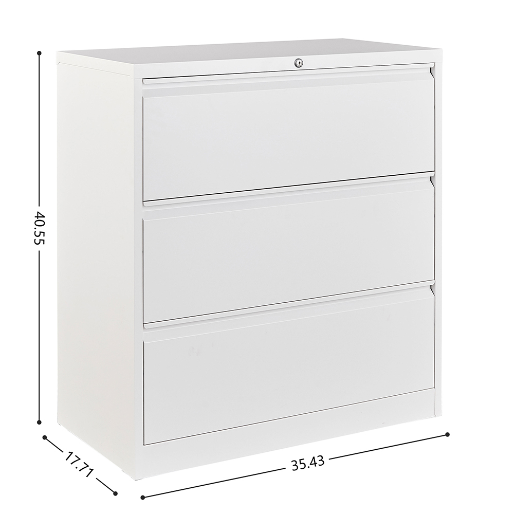 Home Office Lateral Metal Lockable File Cabinet with 3 Storage Drawers, for A4, Letter Sized and Legal Sized Hanging Documents - White