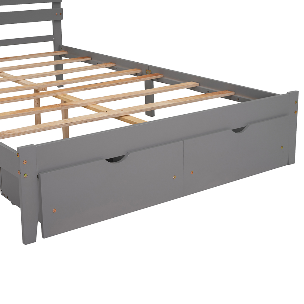 Queen Size Wooden Platform Bed Frame with 2 Storage Drawers - Gray