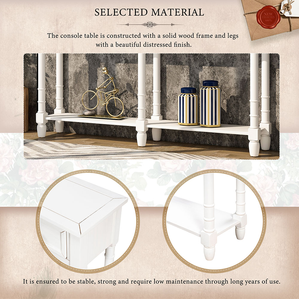 TREXM 58'' Console Table with 2 Storage Drawers, and Bottom Shelf, for Entrance, Hallway, Dining Room, Kitchen - White