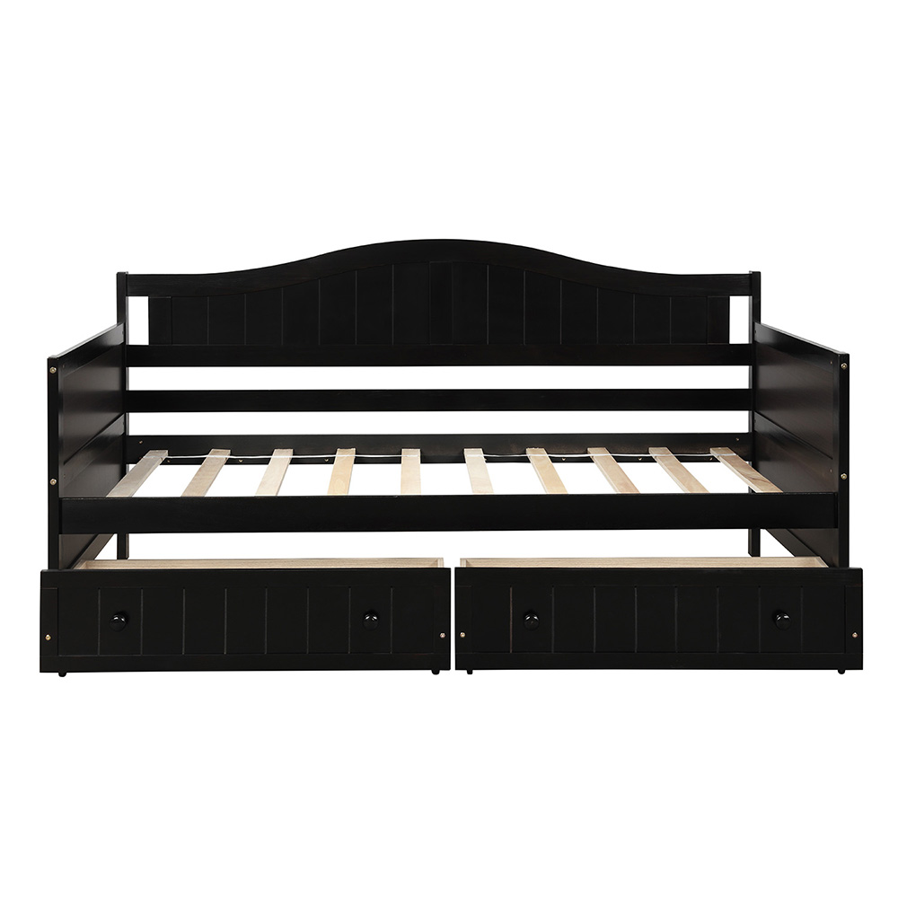 Twin-Size Wooden Platform Daybed Frame with 2 Storage Drawers and Wooden Slats Support - Espresso
