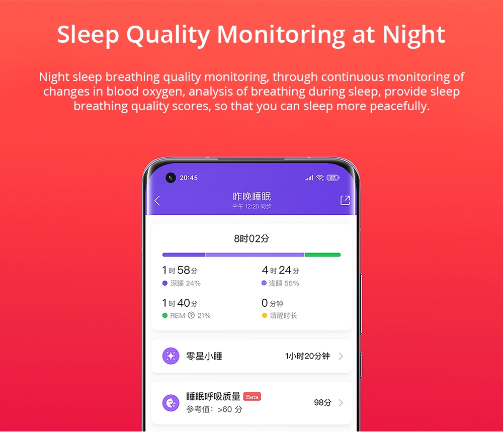 Xiaomi Mi Band 6 Smart Bracelet Heart Rate Oximetry Monitor 1.56 inch Screen Bluetooth 5.0 50 Meters Water Resistance 30 Sports Modes CN Version + Blue Replacement Strap