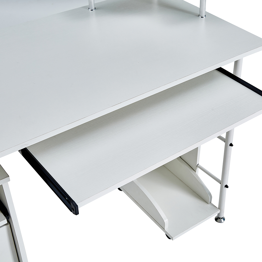 Home Office D&N Solid Wood Computer Desk with 2 Storage Drawers and CPU Tray - White