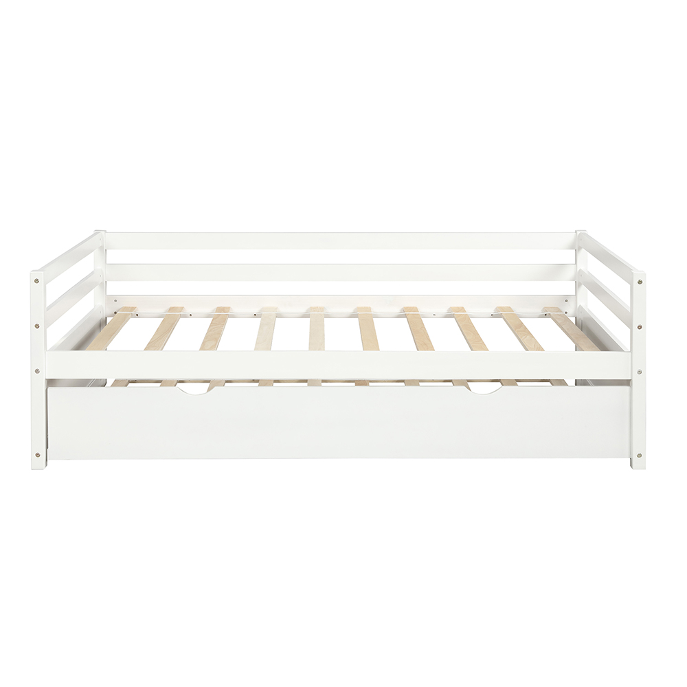 Twin Size Wooden Daybed With Trundle Bed And Wooden Slats Support, No Need For Spring Box, For Living Room, Bedroom, Office, Apartment - White 10 Twin Size Wooden Daybed with Trundle Bed and Wooden Slats Support, No Need for Spring Box, for Living Room, Bedroom, Office, Apartment - White