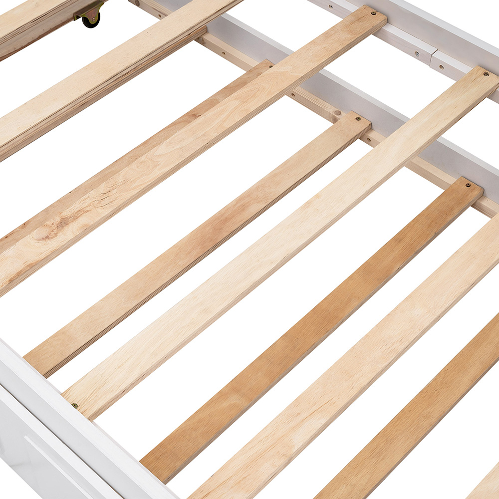 Twin-Size Wooden Daybed  Frame with Trundle Bed and Wooden Slat Support, No Need for Box Spring - White
