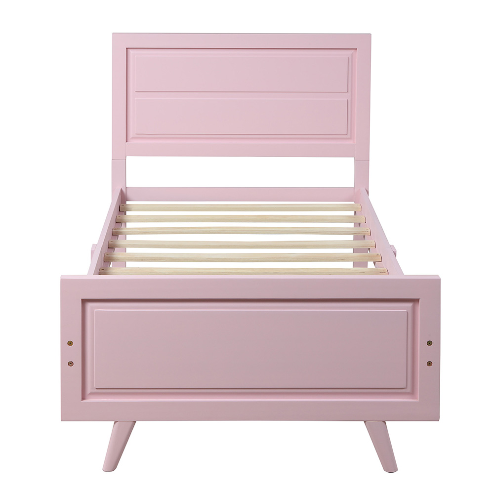 Twin-Size Wooden Platform Bed Frame with Headboard and Wooden Slats Support - Pink