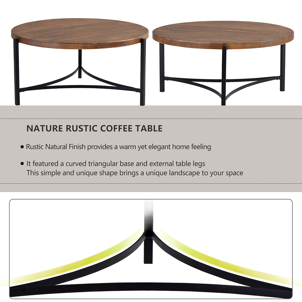 TREXM 35.4" Industrial Style Round Coffee Table Brown