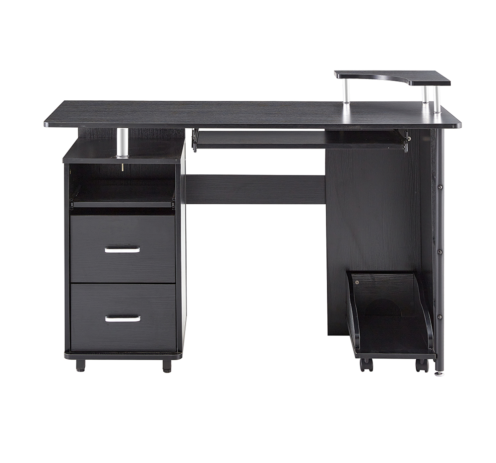 Home Office D&N Solid Wood Computer Desk with 2 Storage Drawers and CPU Tray - Black