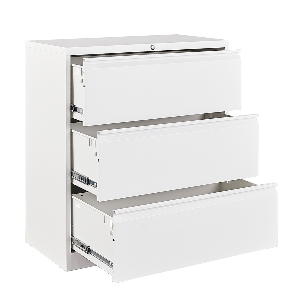 Home Office Lateral Metal Lockable File Cabinet with 3 Storage Drawers, for A4, Letter Sized and Legal Sized Hanging Documents - White