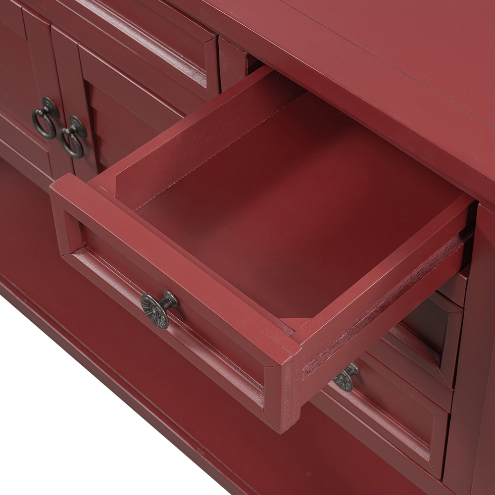 U-STYLE 45'' Modern Console Table with 7 Drawers, 1 Cabinet and 1 Shelf, for Entrance Hallway, Dining Room, Bedroom - Red