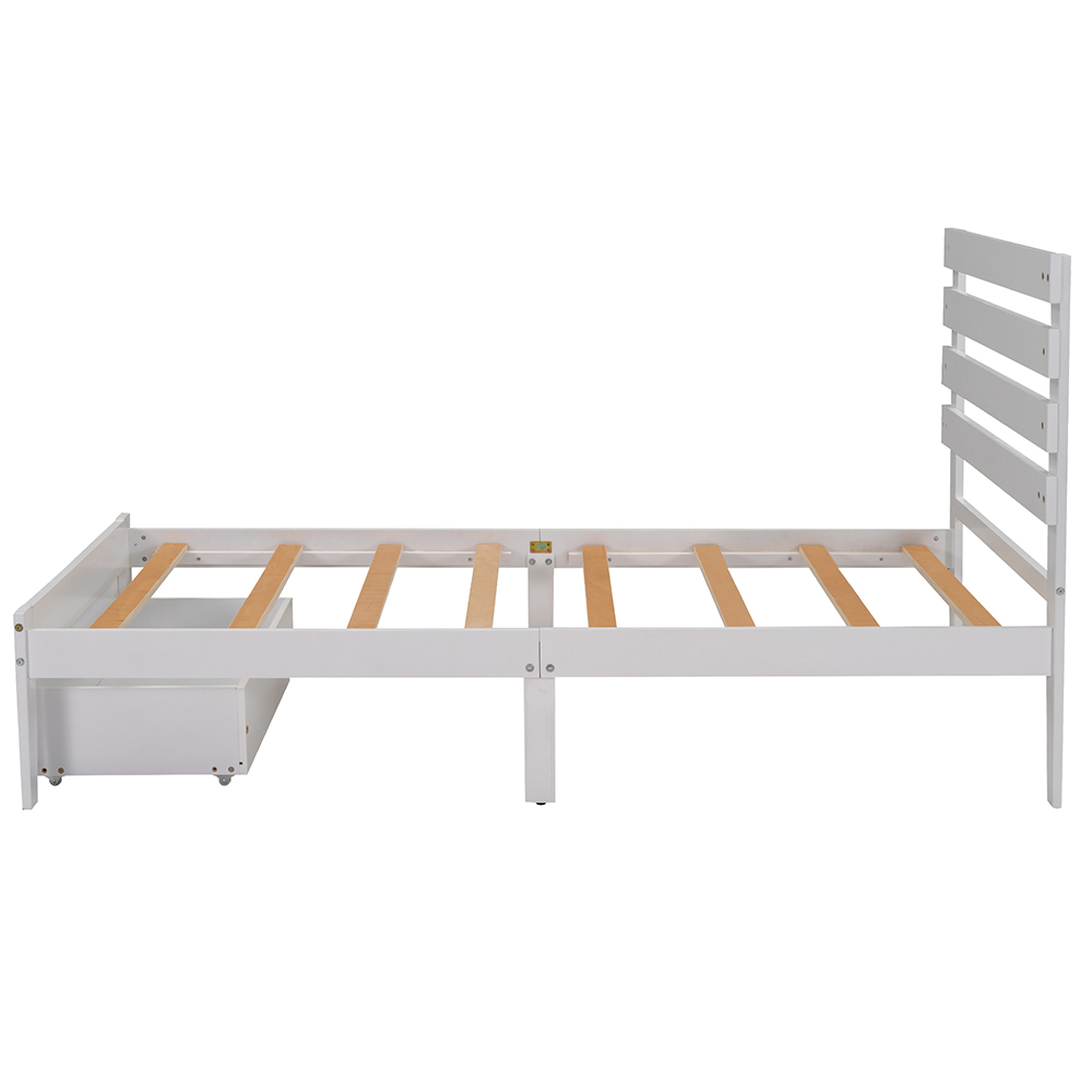 Twin Size Wooden Platform Bed Frame With 2 Storage Drawers - White 9 Twin Size Wooden Platform Bed Frame with 2 Storage Drawers - White
