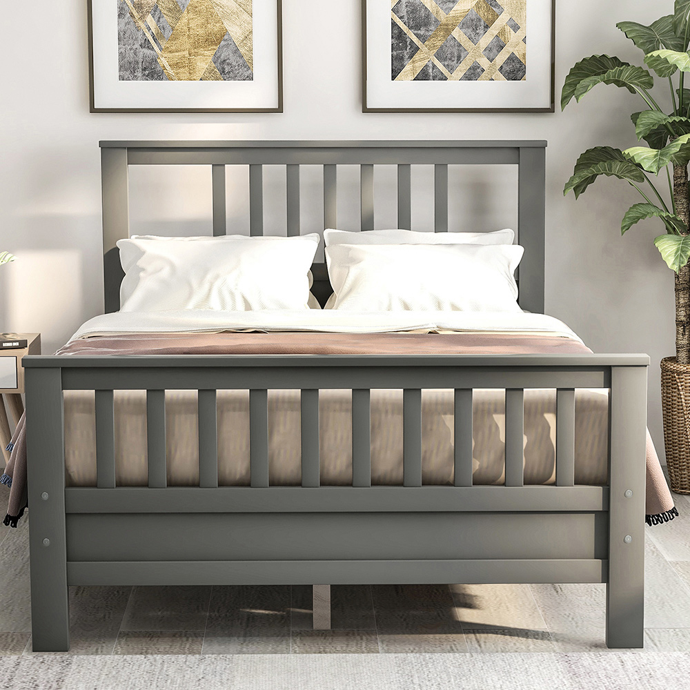 Full Size Wooden Platform Bed Frame With Headboard, Footboard, And Wooden Slats Support, No Spring Box Required (Frame Only) - Gray 6 Full Size Wooden Platform Bed Frame with Headboard, Footboard, and Wooden Slats Support, No Spring Box Required (Frame Only) - Gray