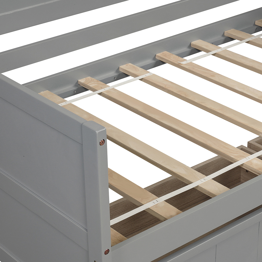 Twin-Size Wooden Platform Daybed Frame with 2 Storage Drawers and Wooden Slats Support - Gray