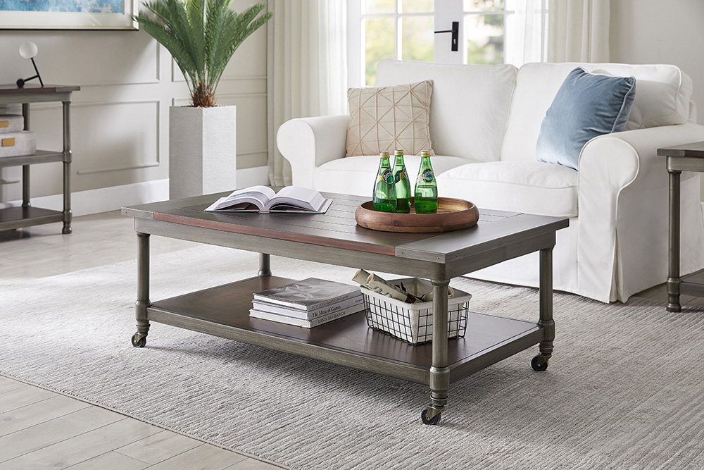 47 9 2 Layer Movable Coffee Table With Metal Feet Brown