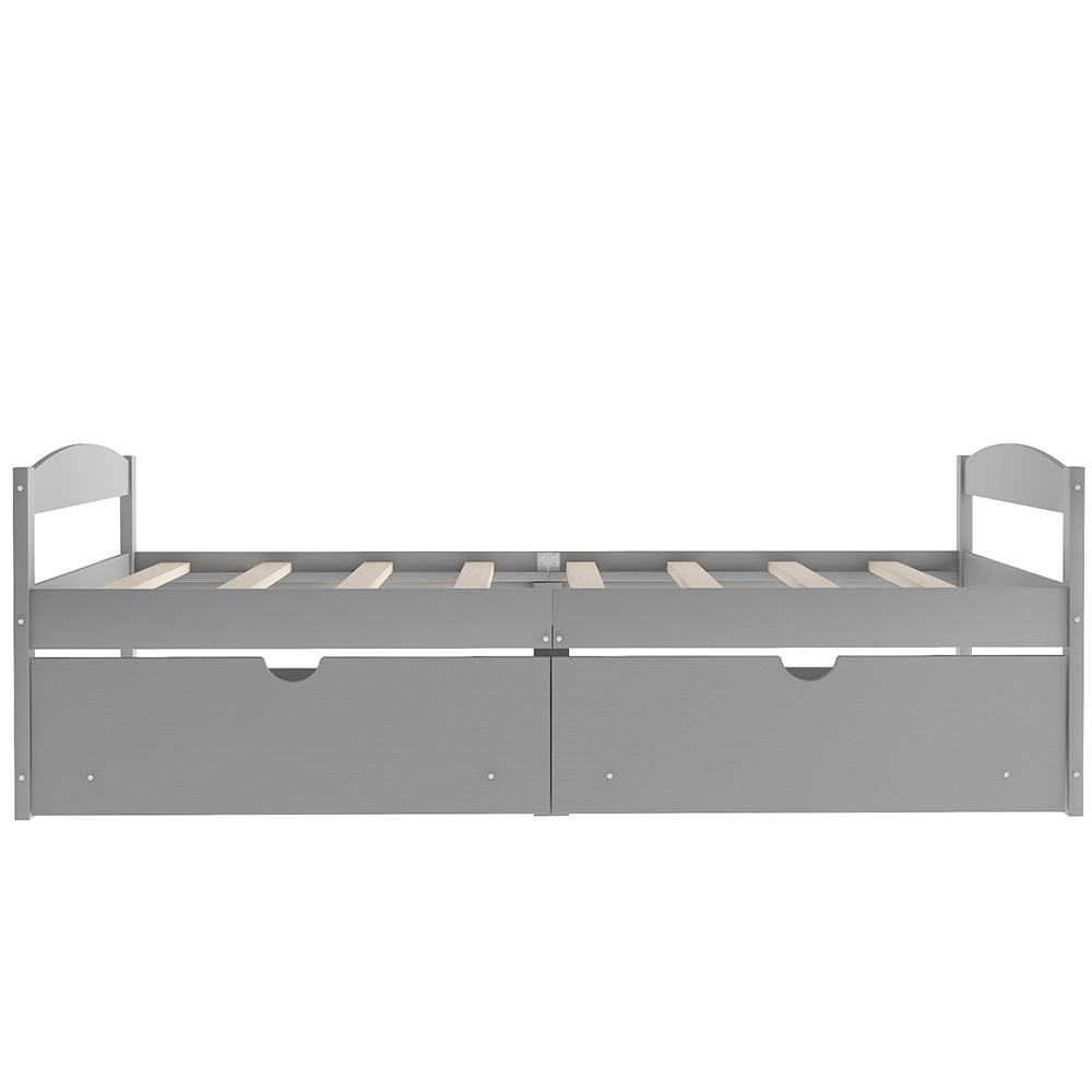 Twin Size Wooden Platform Bed Frame with 2 Storage Drawers, and Wooden Slats Support, No Spring Box Required - Gray