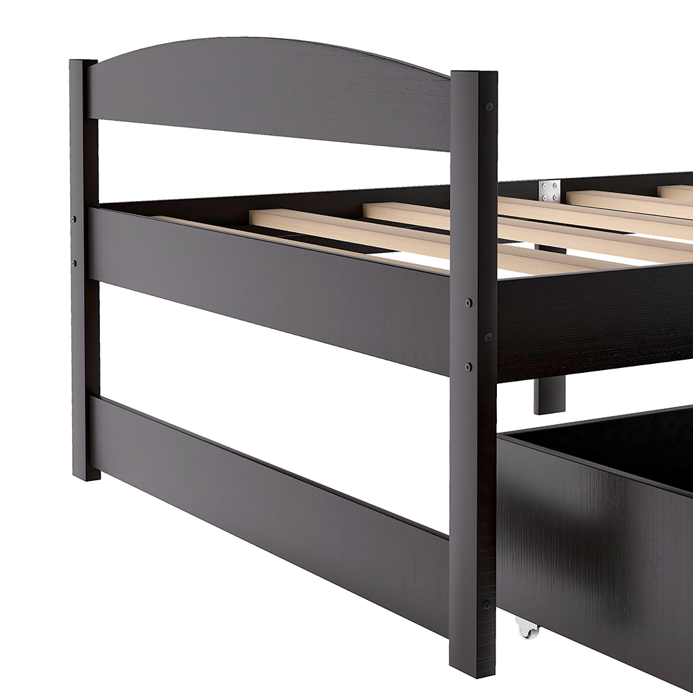 Twin Size Wooden Platform Bed Frame with 2 Storage Drawers, and Wooden Slats Support, No Spring Box Required - Espresso
