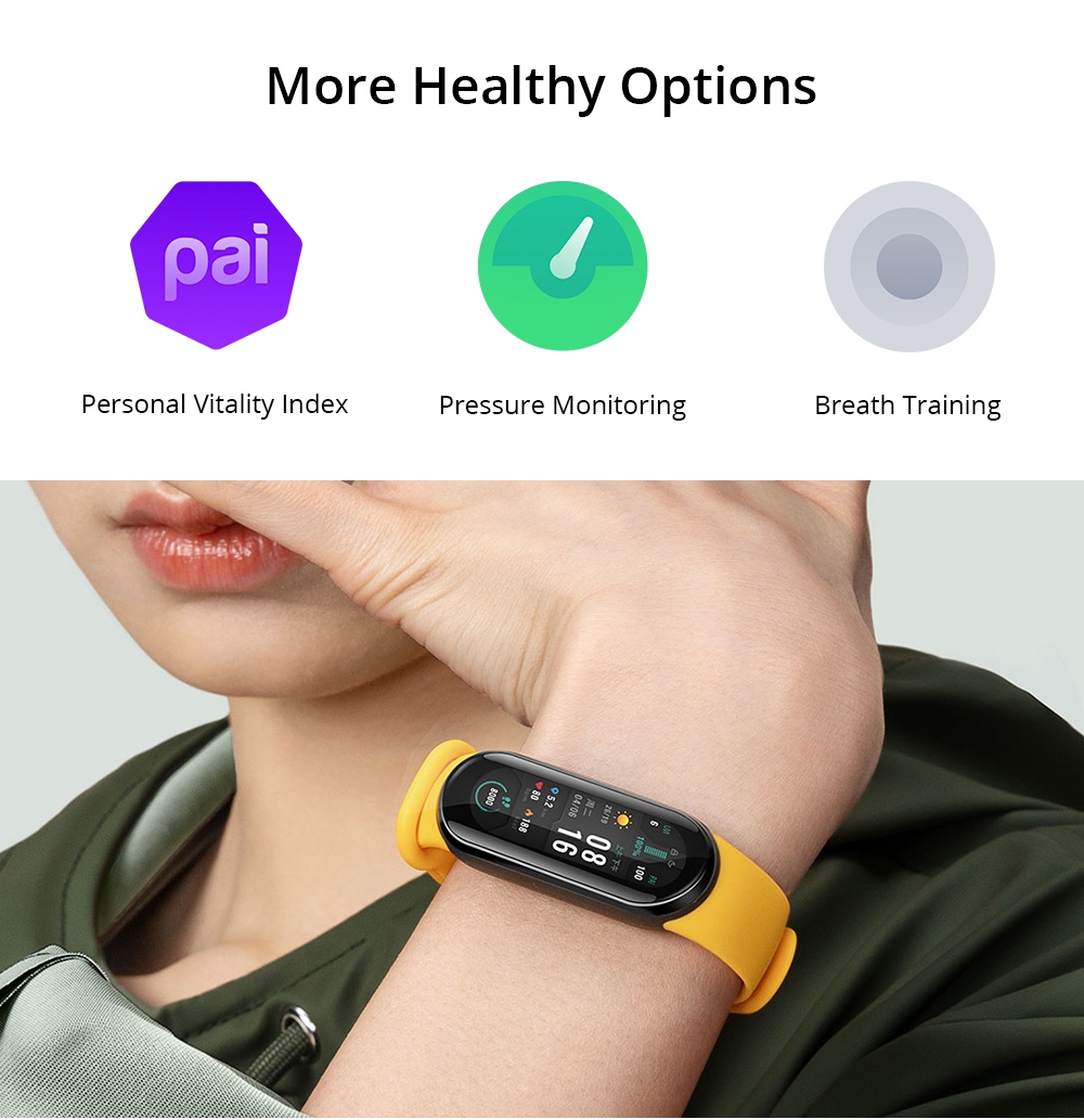 Xiaomi Mi Band 6 Smart Bracelet Heart Rate Oximetry Monitor 1.56 inch Screen Bluetooth 5.0 50 Meters Water Resistance 30 Sports Modes CN Version + Pink Replacement Strap