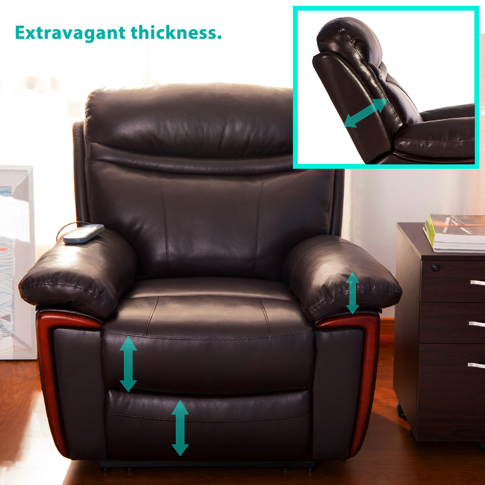 Faux Leather Vibration Massage  Recliner with Heating Function and Remote Control for Home Theater, Office, Living Room - Brown