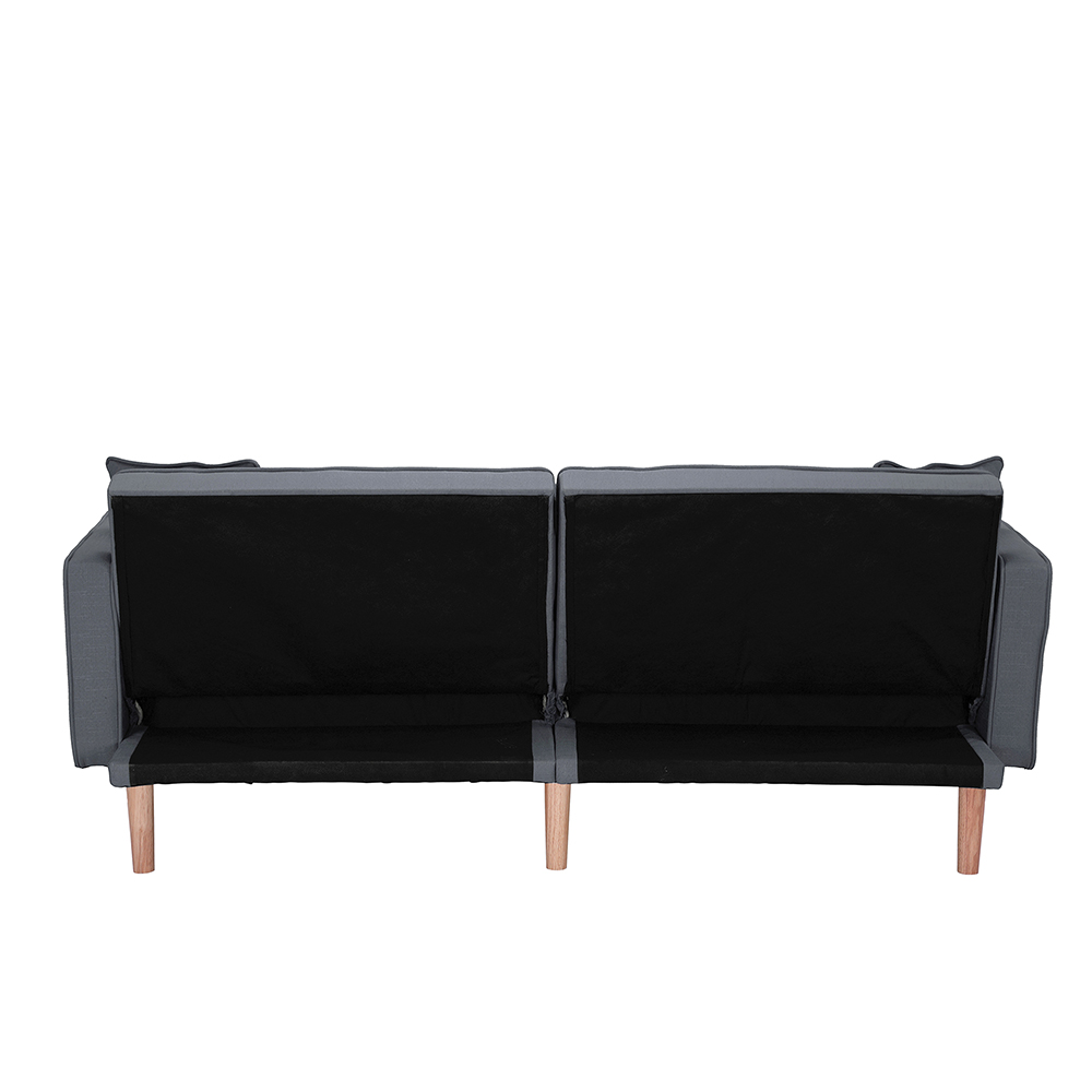75" 2-seat Linen Upholstered Sofa Bed with 2 Pillows, Backrest, Armrests, and Solid Wood Feet, for Living Room, Bedroom, Office, Apartment - Dark Grey