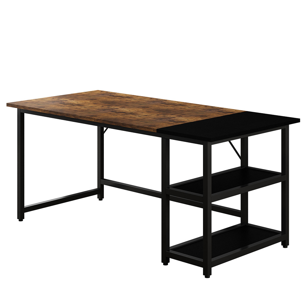 Home Office 55" Modern Splice Style Computer Desk with 2-Layer Wooden Storage Shelves - Black