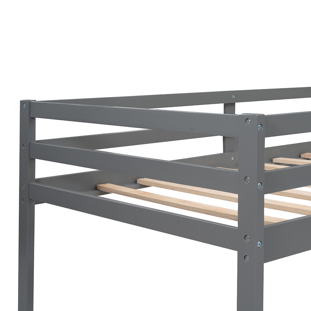 Twin-Size Wooden L-Shaped Loft Bed Frame with Ladder, Slide, and Wooden Slat Support, No Need for Box Spring - Gray